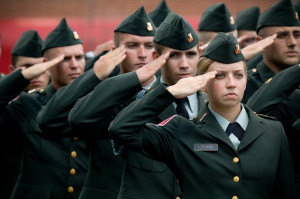 Members of the NC State ROTC stand at attention Sunday during the Sept. 11th memorial at the Belltower.