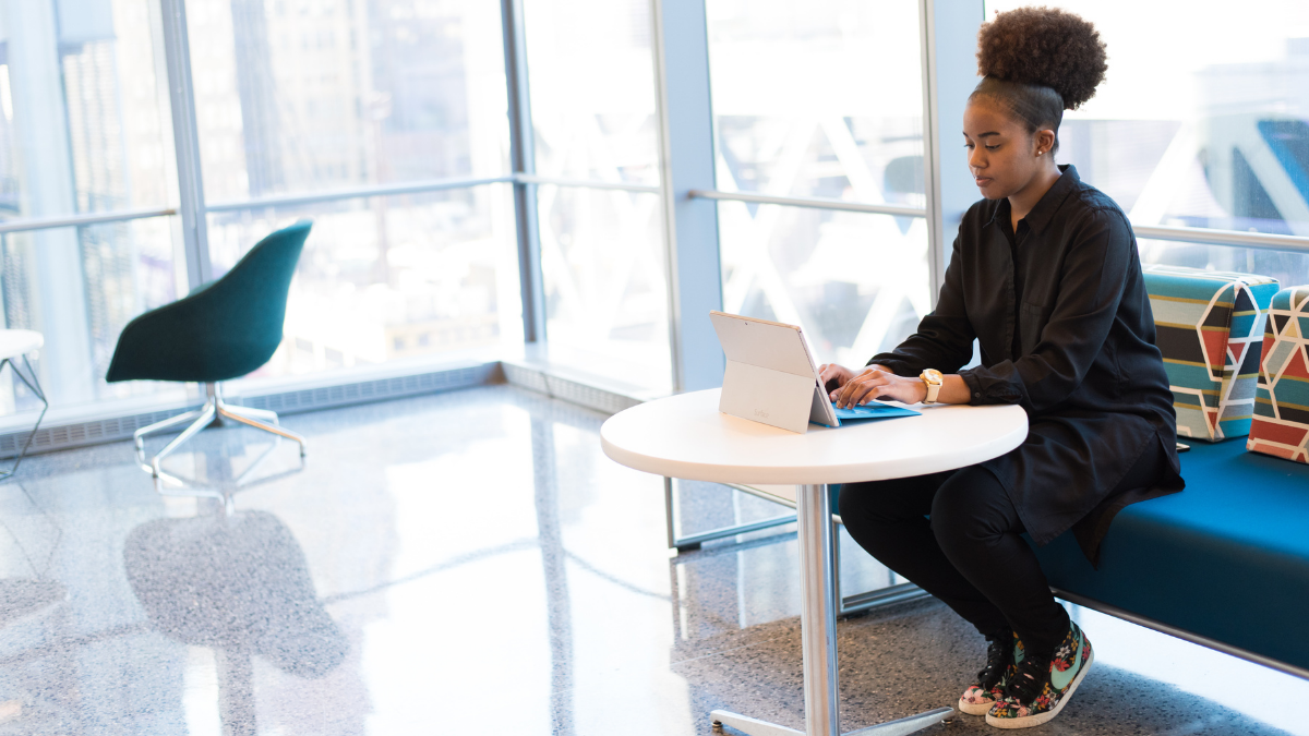 Student works on laptop